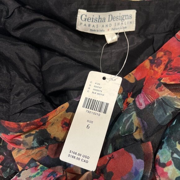 Anthropologie Geisha Designs Paras and Shalini Ruffled Mini Skirt 6 Black Motif - Picture 4 of 4